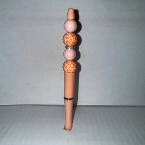 Handmade Beaded Pen- Stylish Peach & Pink Pen w/ silicone and marble resin beads